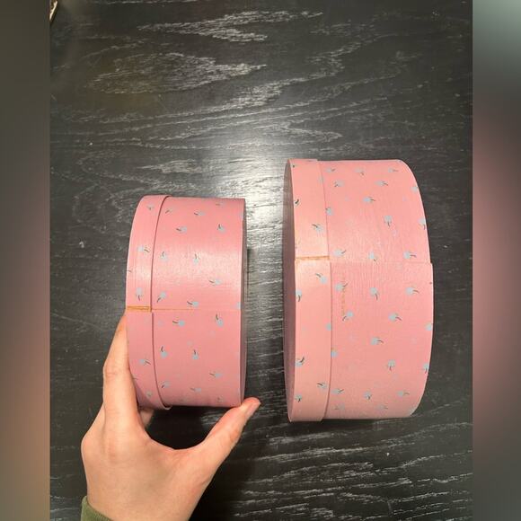 VINTAGE boxes - blush berry pink with hand painted tulips- set of 2 cottage - Picture 6 of 13